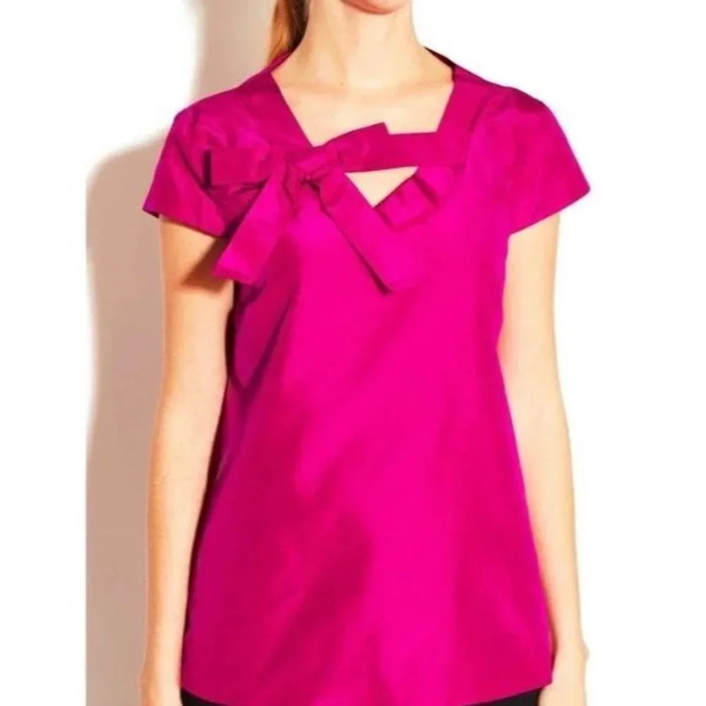 Kate Spade Mariel Silk Bow Blouse Cap Sleeves Fuchsia Pink Size 4